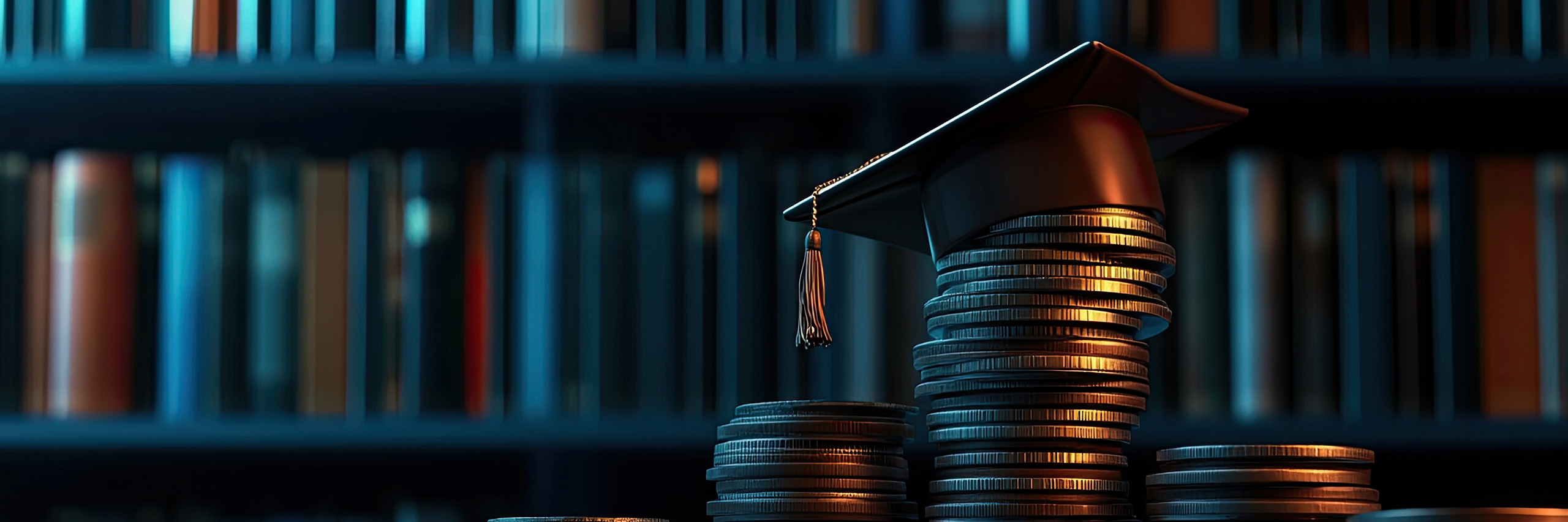 Library and coin graph symbolizing academic grants