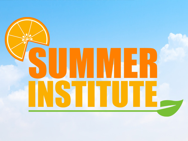 Summer Institute logo with sky filled with clouds