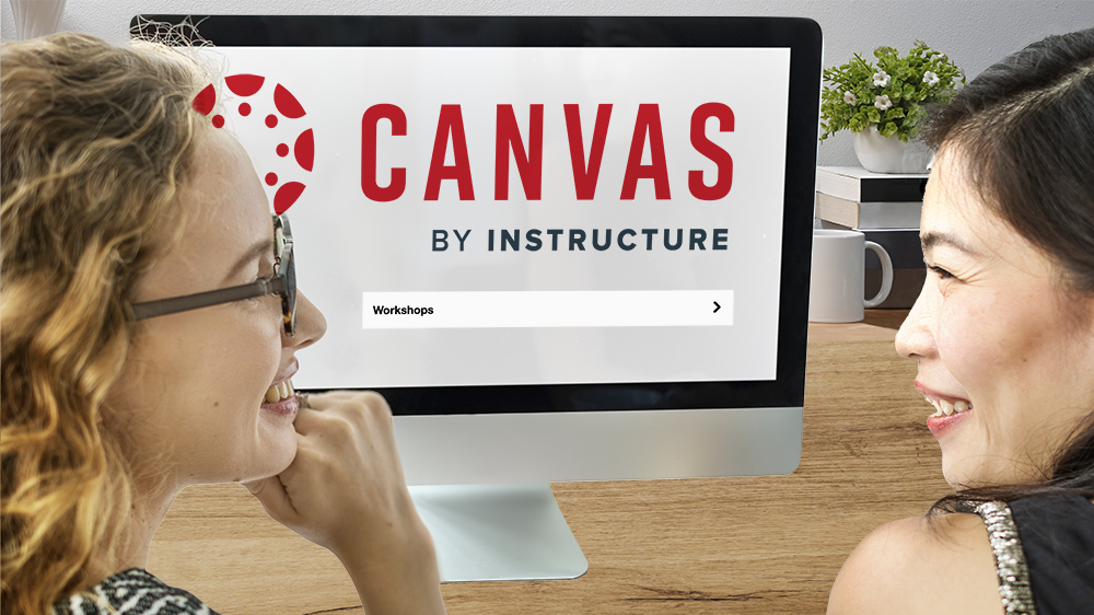 Two faculty members working with Canvas