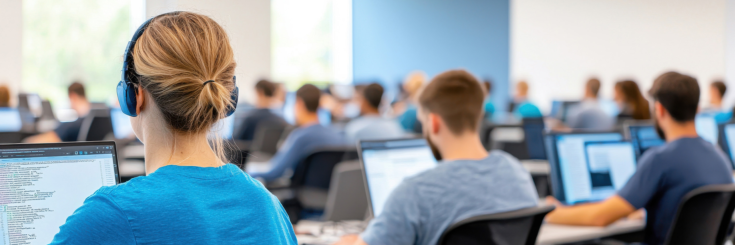 Students taking an online exam