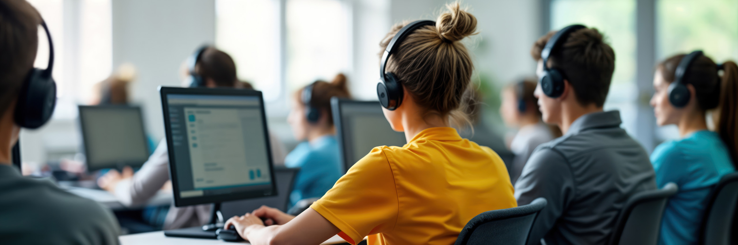 Students taking an online exam.