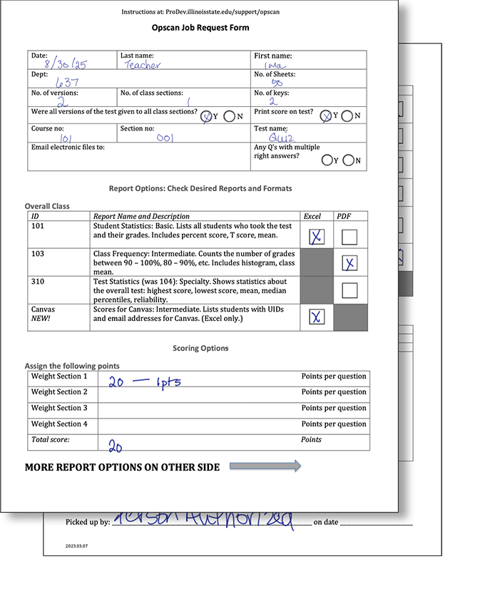 Sample request form for Opscan services