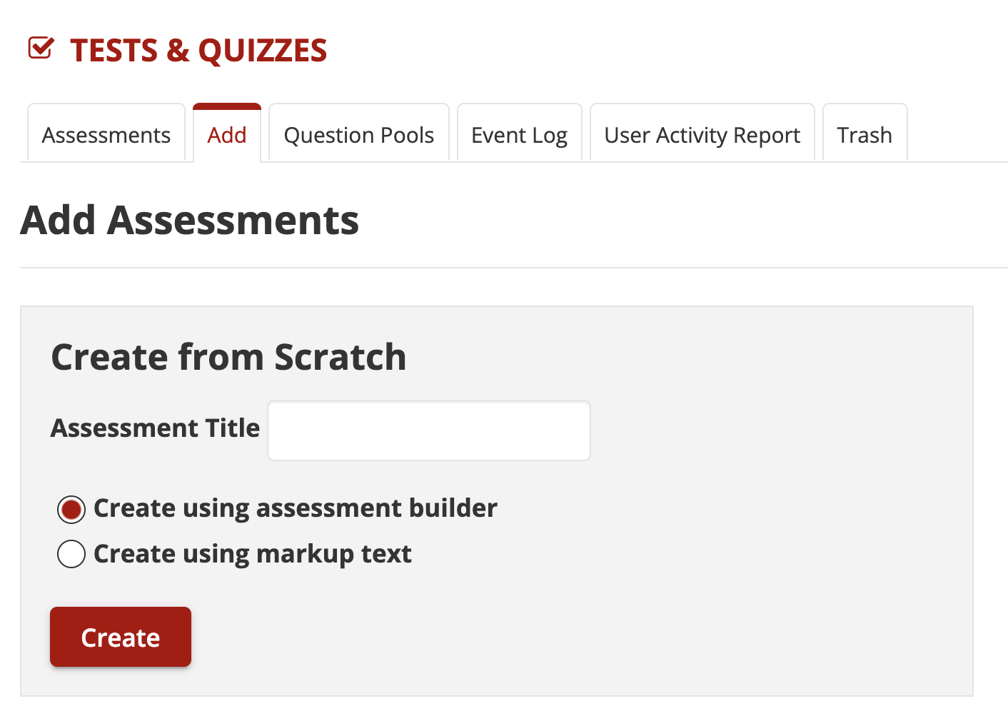 Creating a test and quiz assessment 