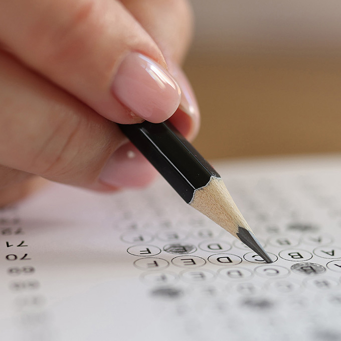 Student using an Opscan test form