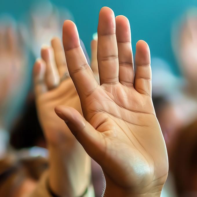 Group of people raising their hands